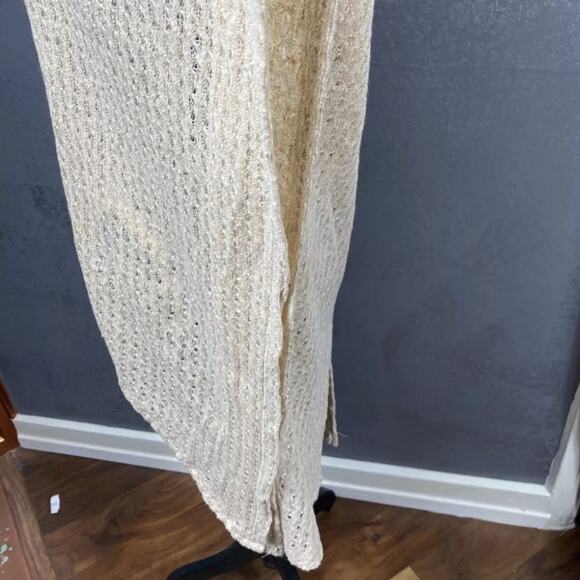 HelloNite natural chunky knit semi sheer oversized boxy split back top. size S - Picture 6 of 10